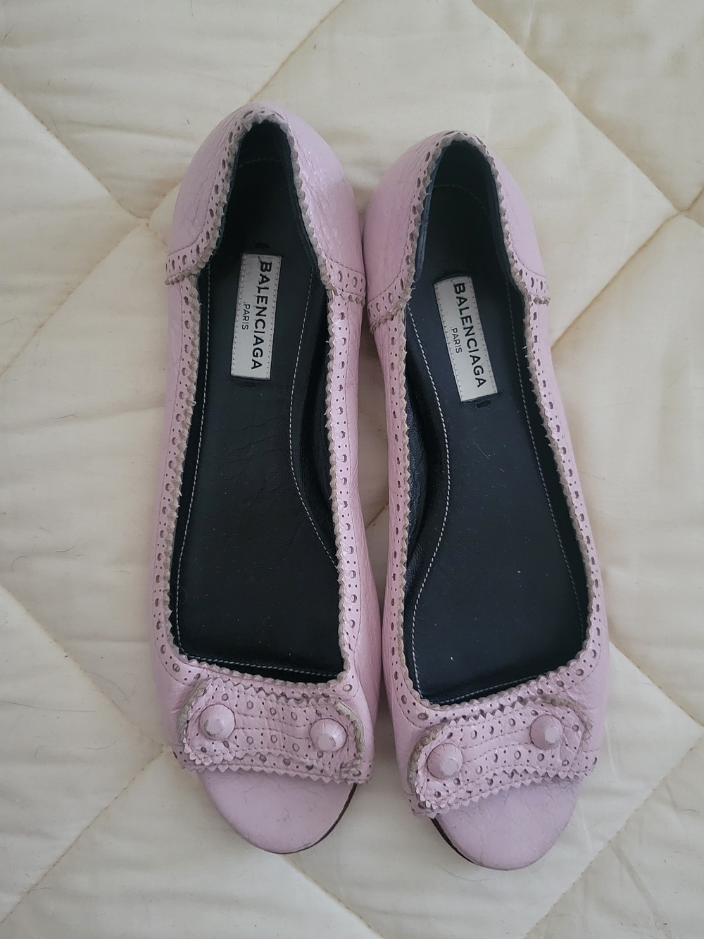 Balenciaga Lilac/Pink Leather Brogue Open Toe Ballet Flats